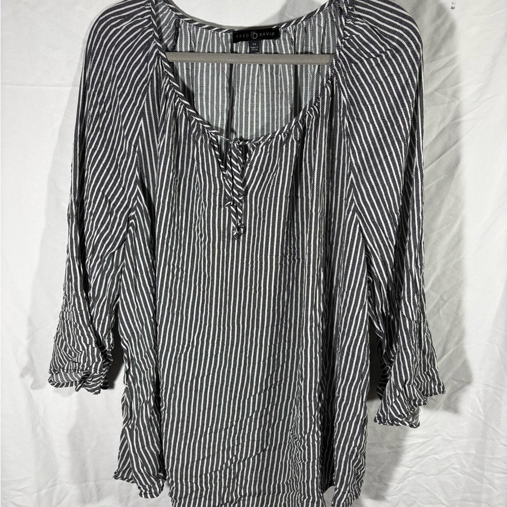 Fred David Black and White Striped Blouse